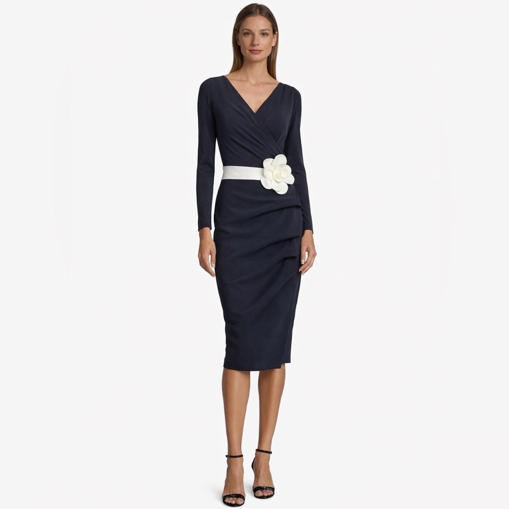 NEW NWT Chiara Boni La Petite Robe Madalina MM Bis Flower Belt Midi Dress Black